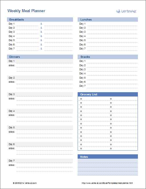 dinner menu calendar template