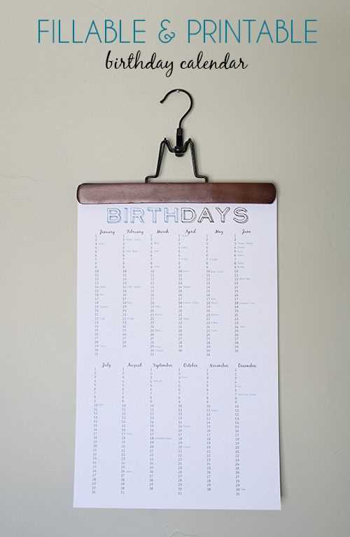 diy birthday calendar template