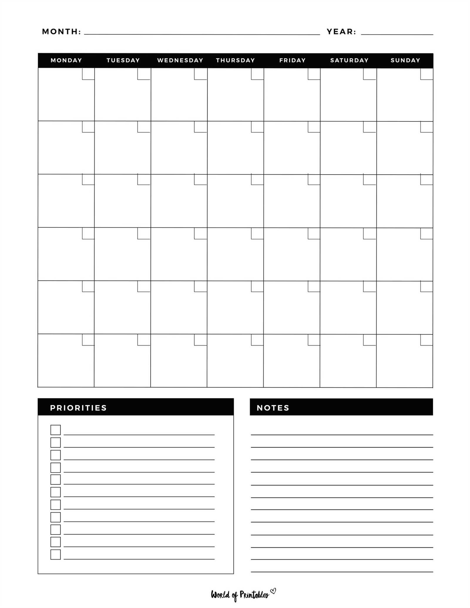 downloadable monthly calendar template