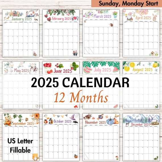 editable 2025 monthly calendar template