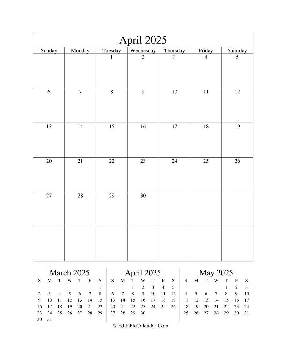 editable april calendar template