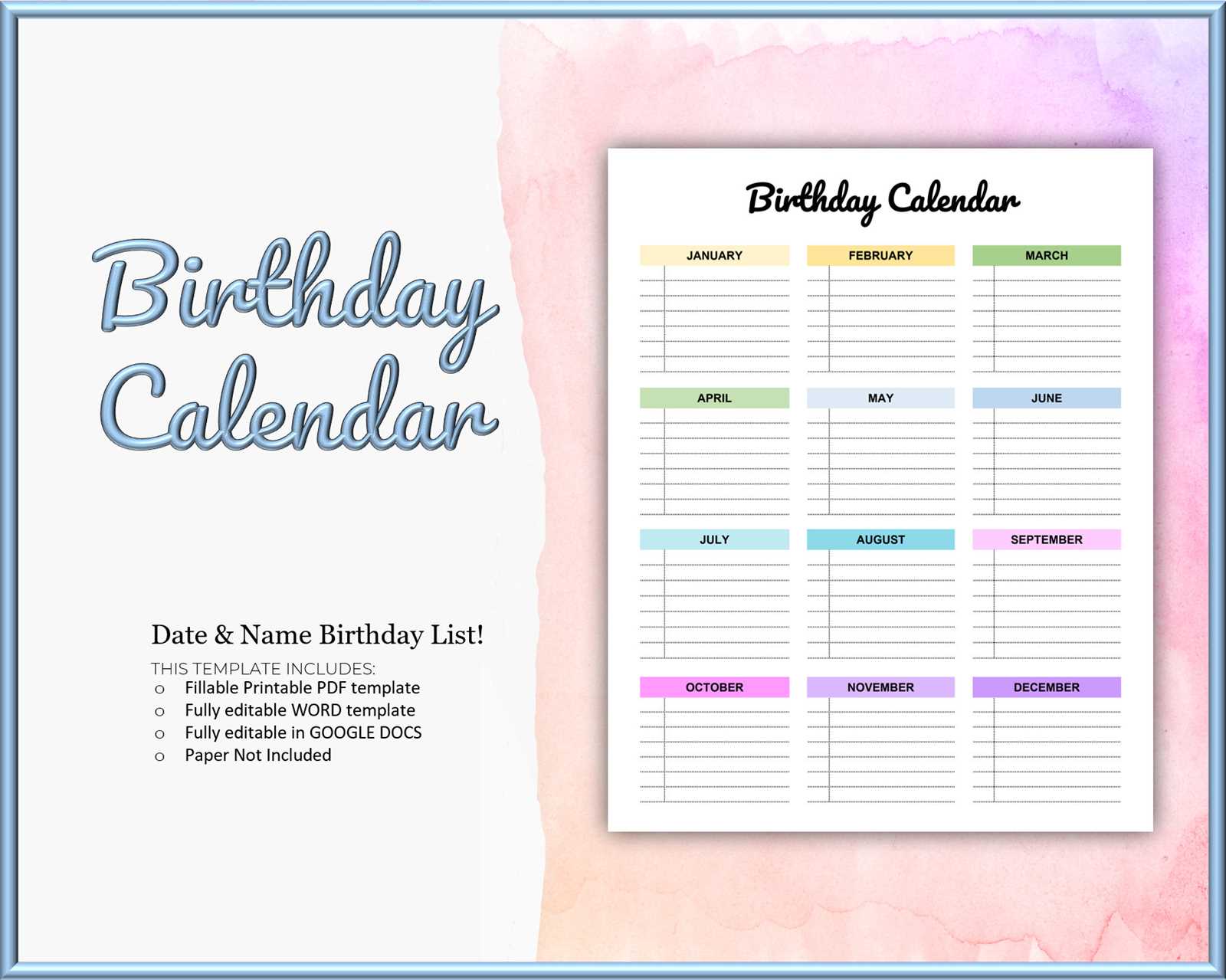 editable birthday calendar template