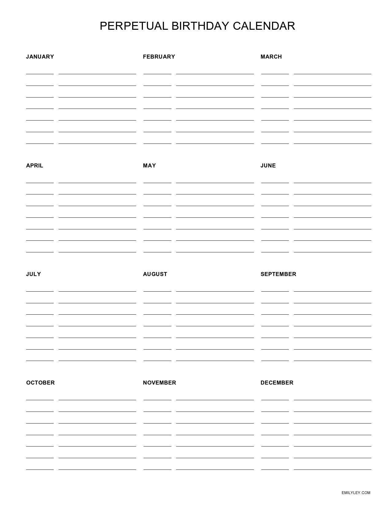 editable birthday calendar template free download