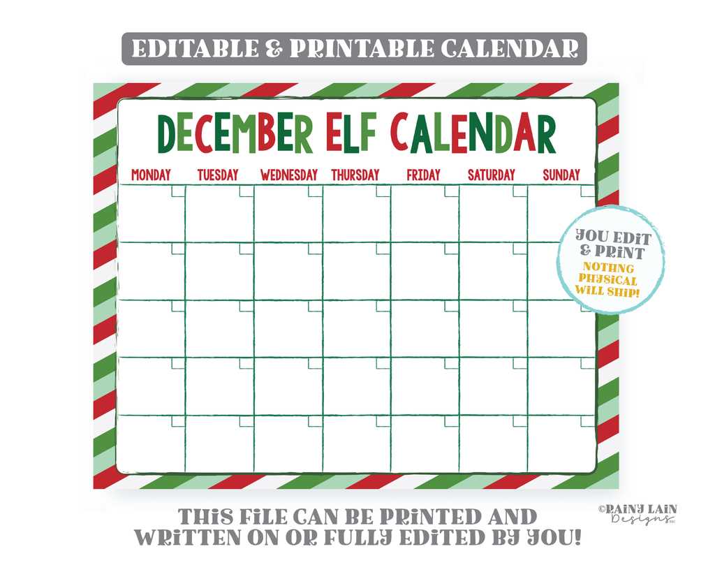 editable december calendar template