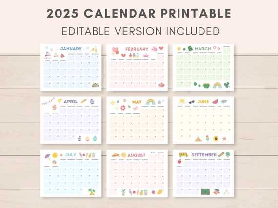 editable monthly calendar template 2025