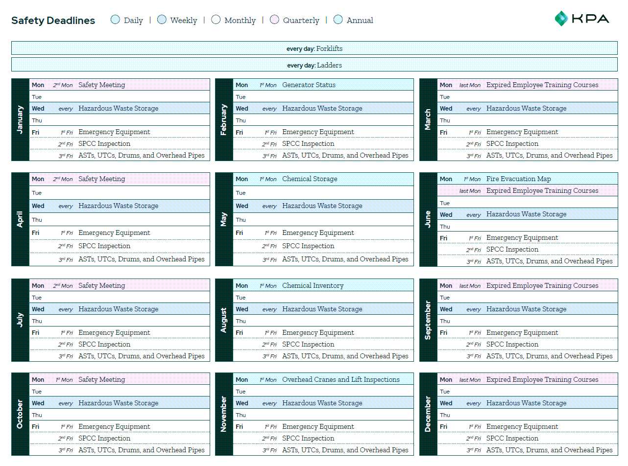 ehs compliance calendar template