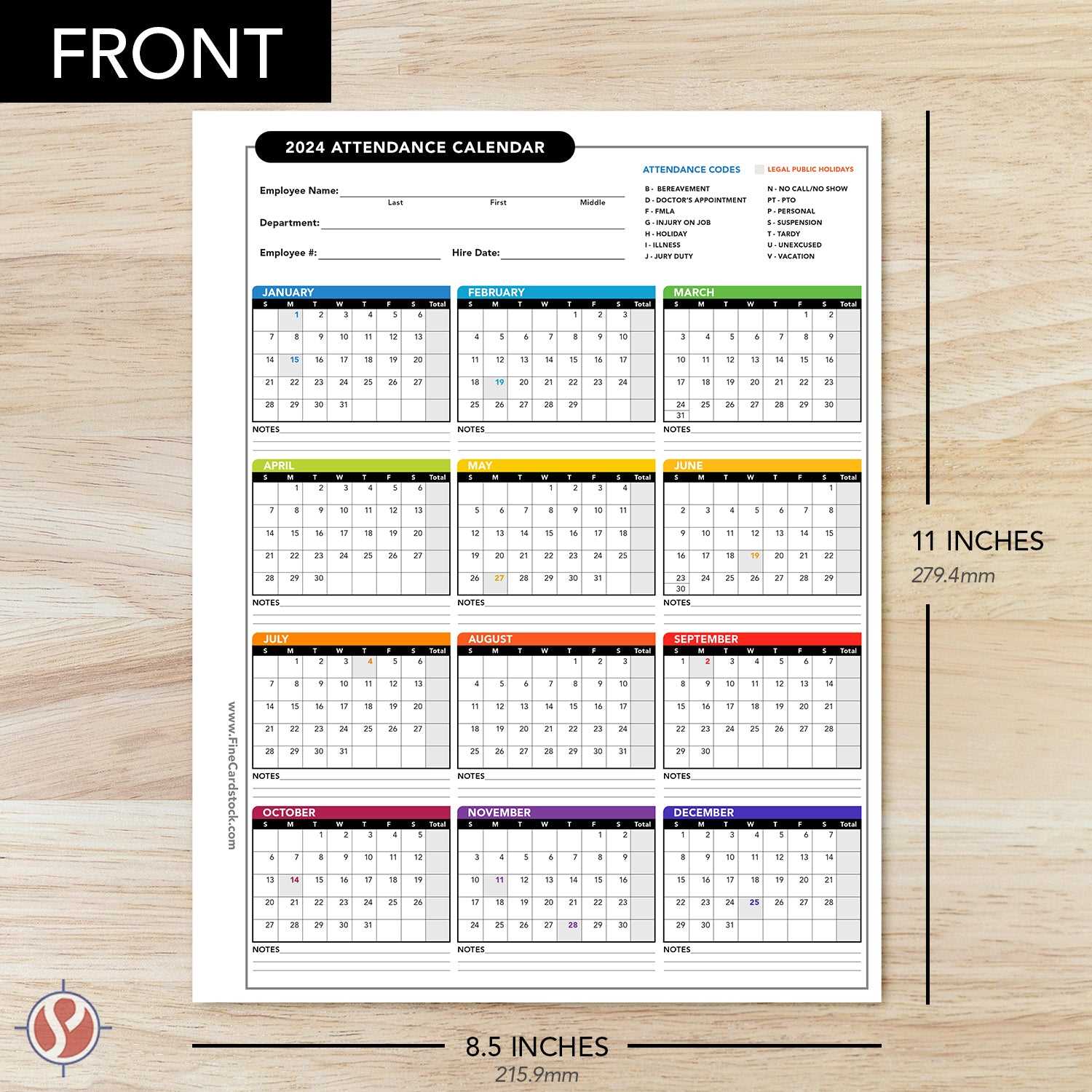 employee attendance calendar template