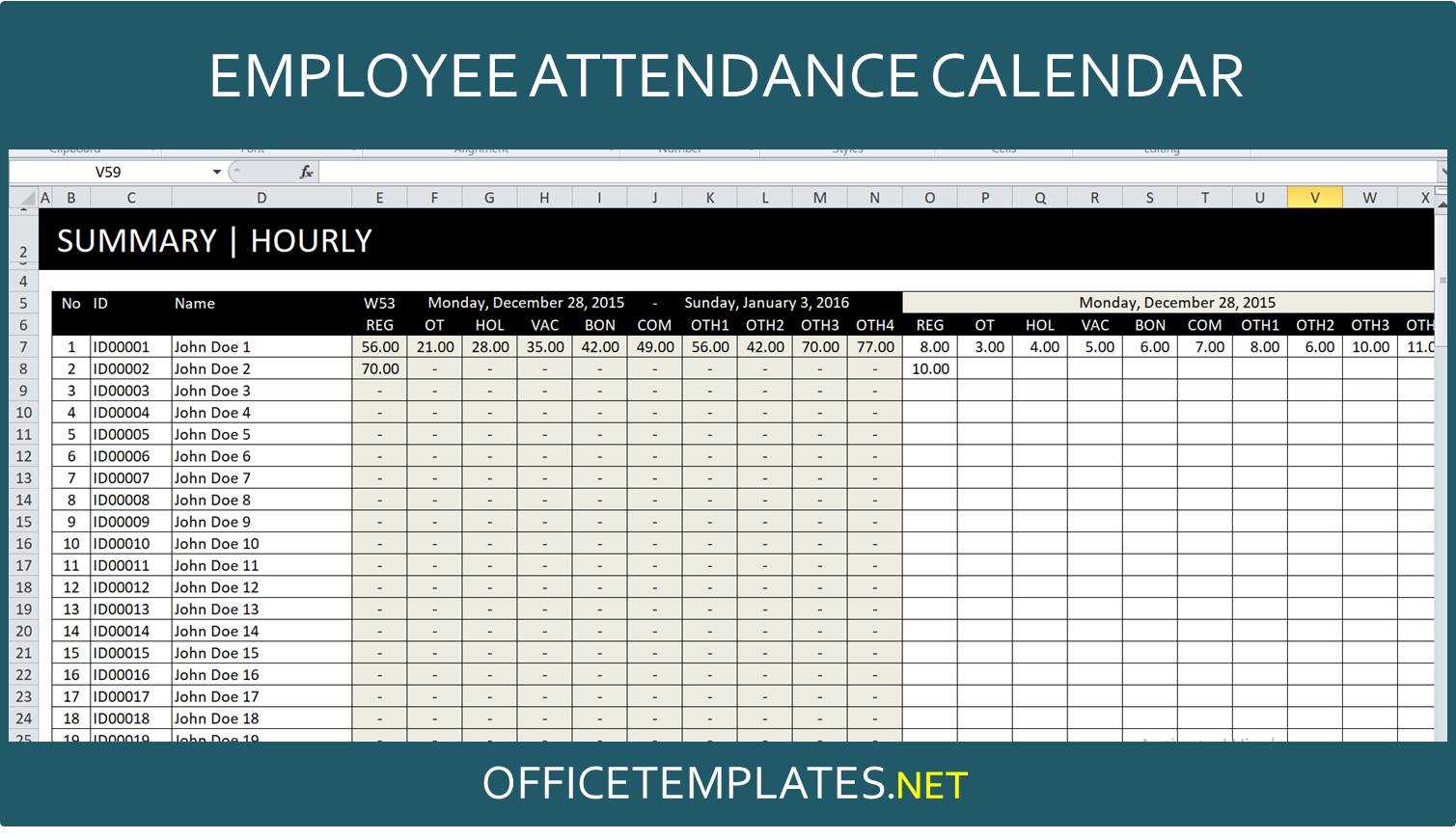 employee attendance calendar template