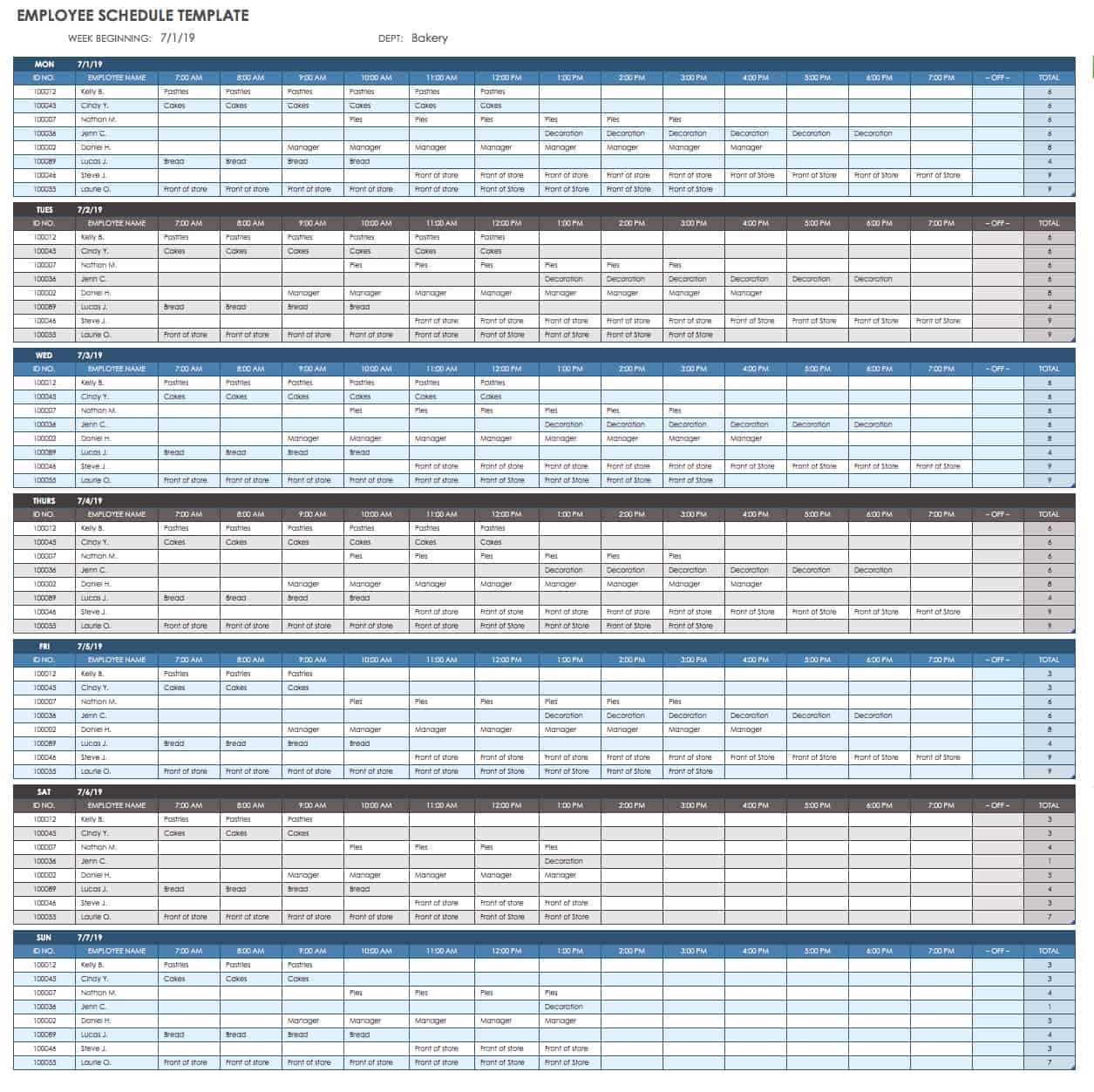 employee monthly schedule calendar template