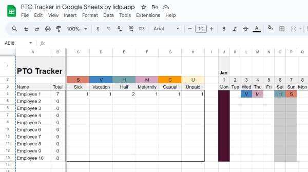 employee pto calendar template