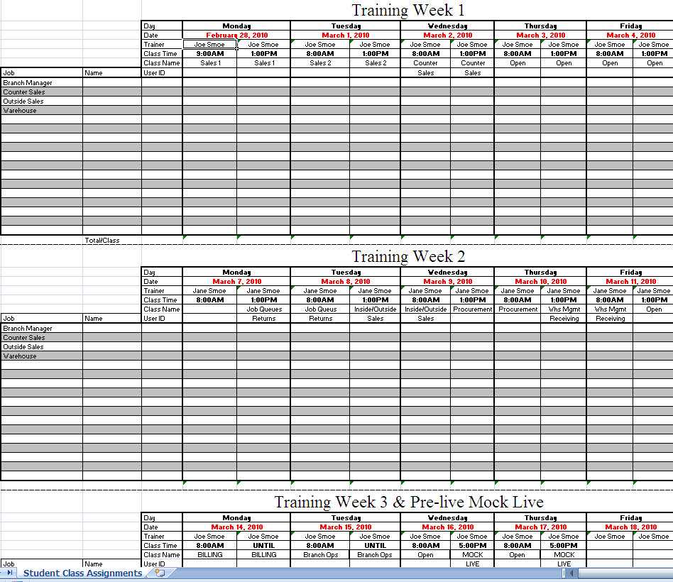 employee training calendar template