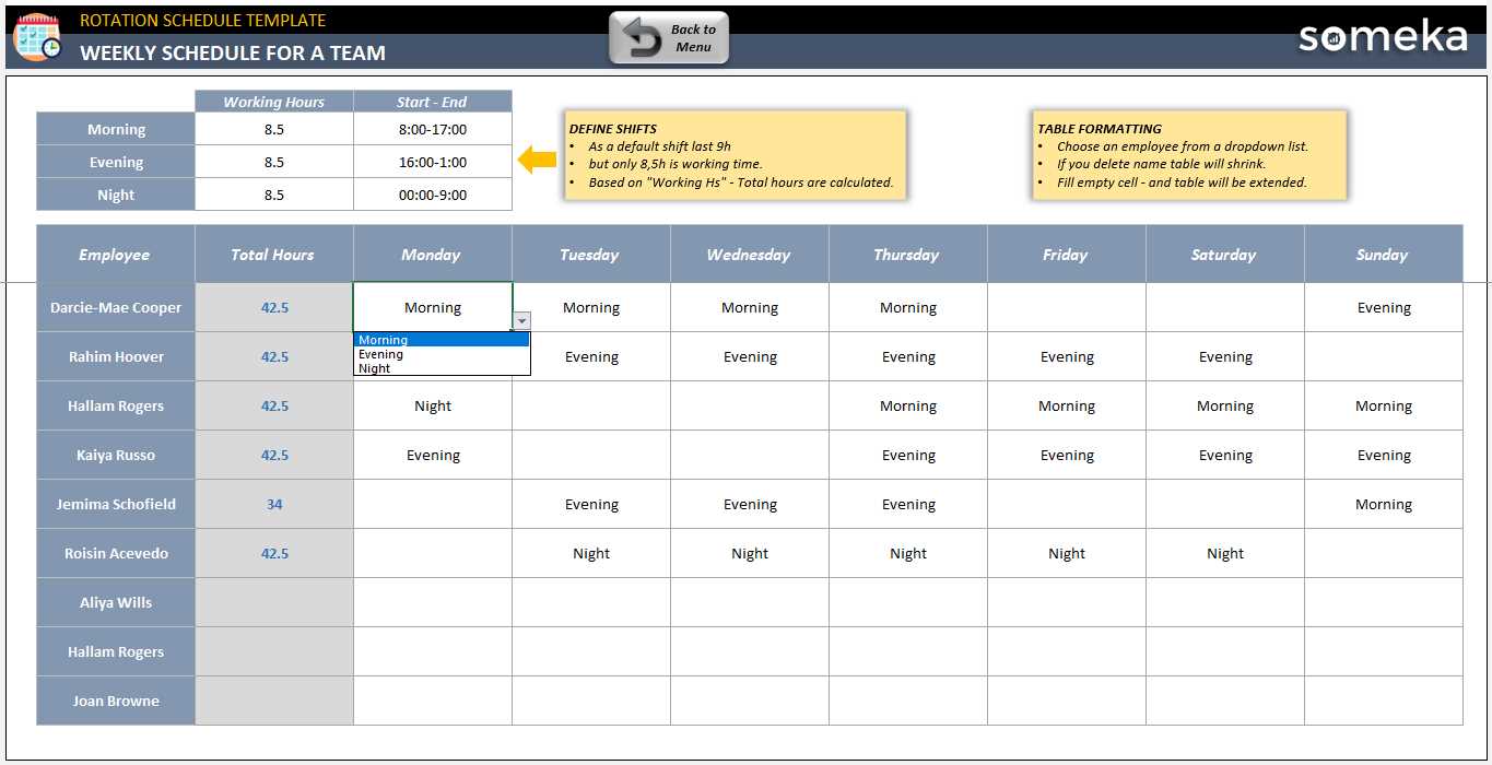 employee work calendar template