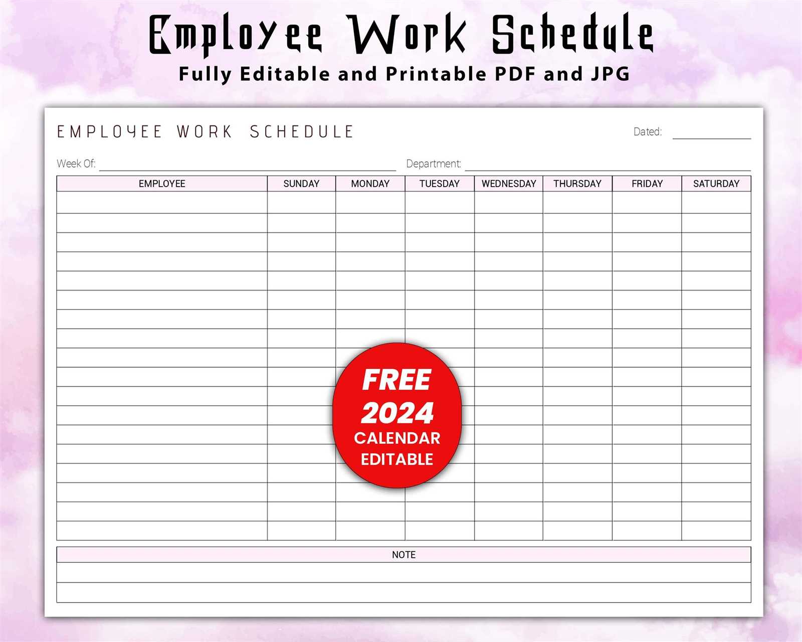 employee work calendar template