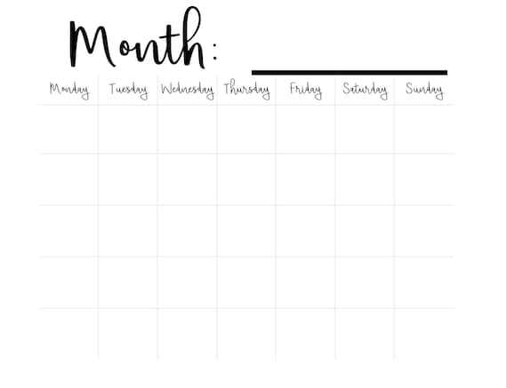 empty month calendar template