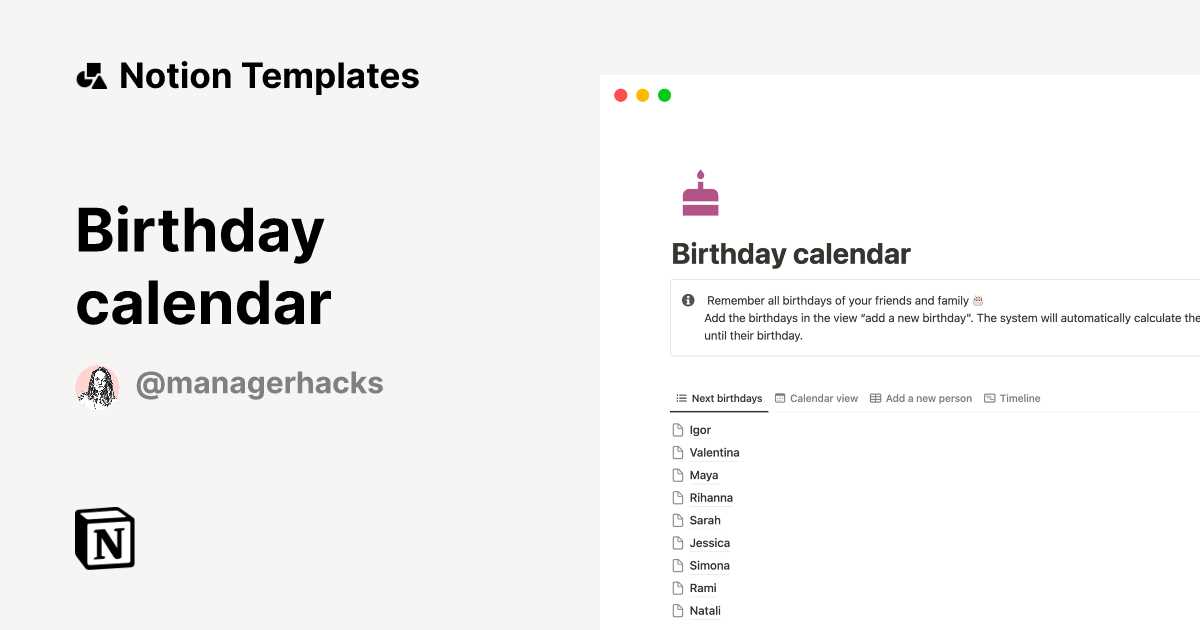 family birthday calendar template