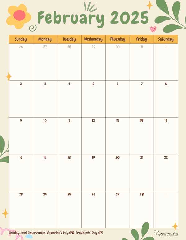 feb 2026 calendar template