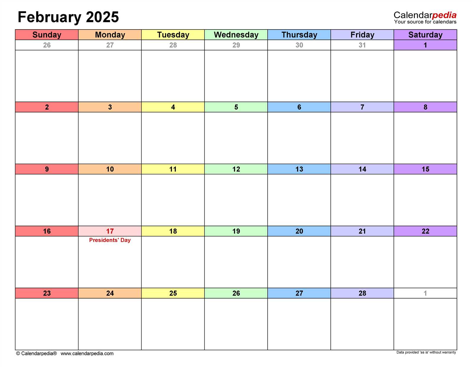 february 2025 calendar editable template