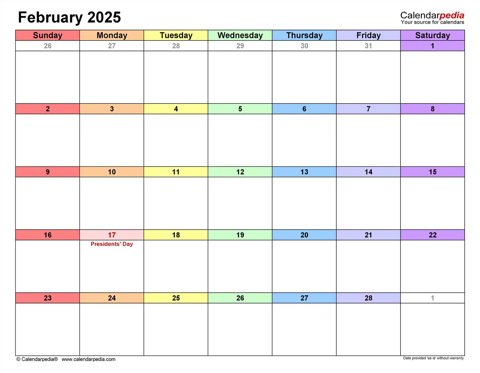 february 2026 calendar editable template