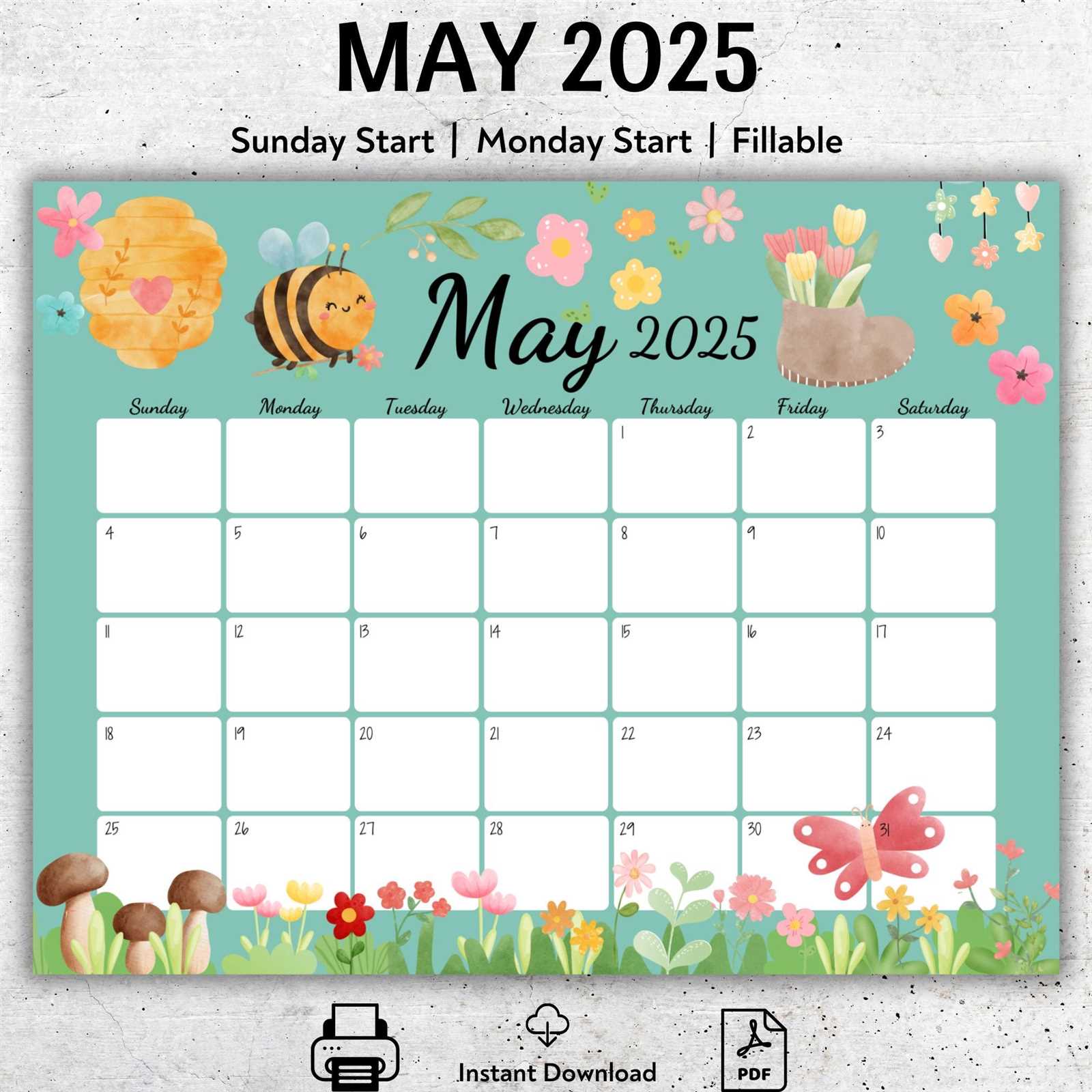 fillable calendar template may 2025