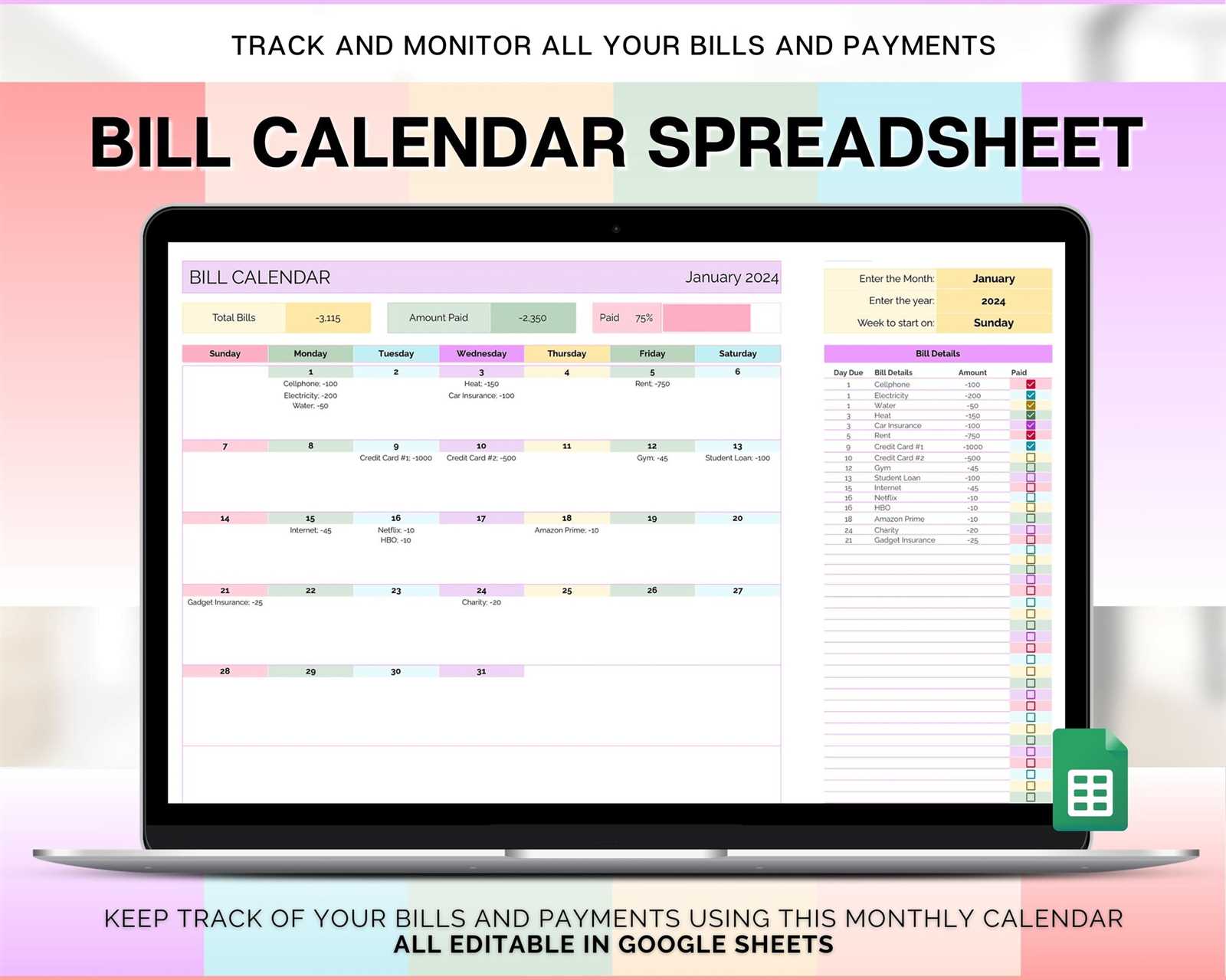 finance calendar template