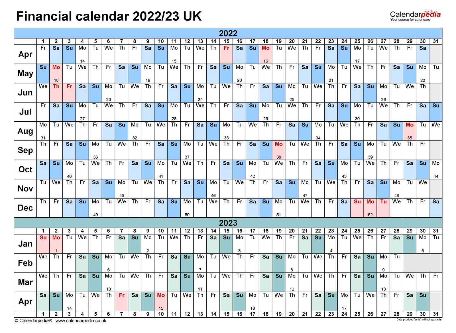 financial year calendar template