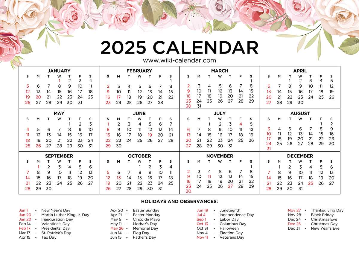 flower calendar template