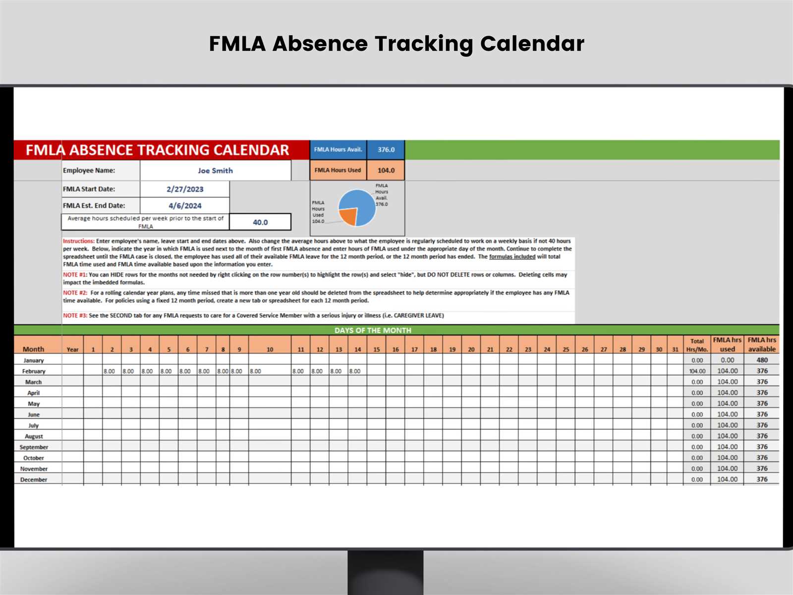 fmla calendar template