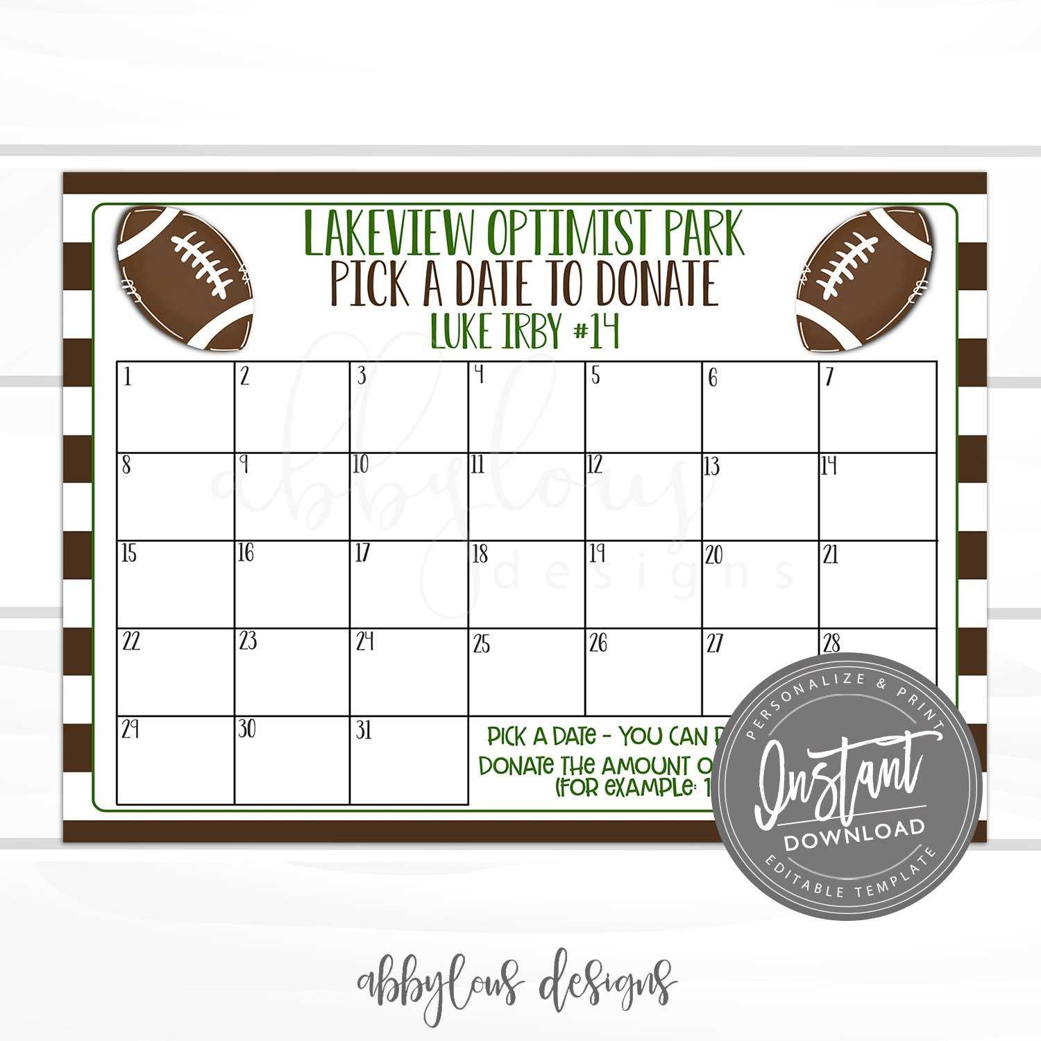 football calendar fundraiser template free