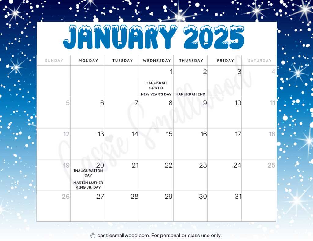 free 2025 calendar template with holidays