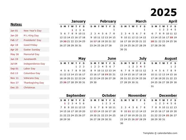 free 2025 yearly calendar template