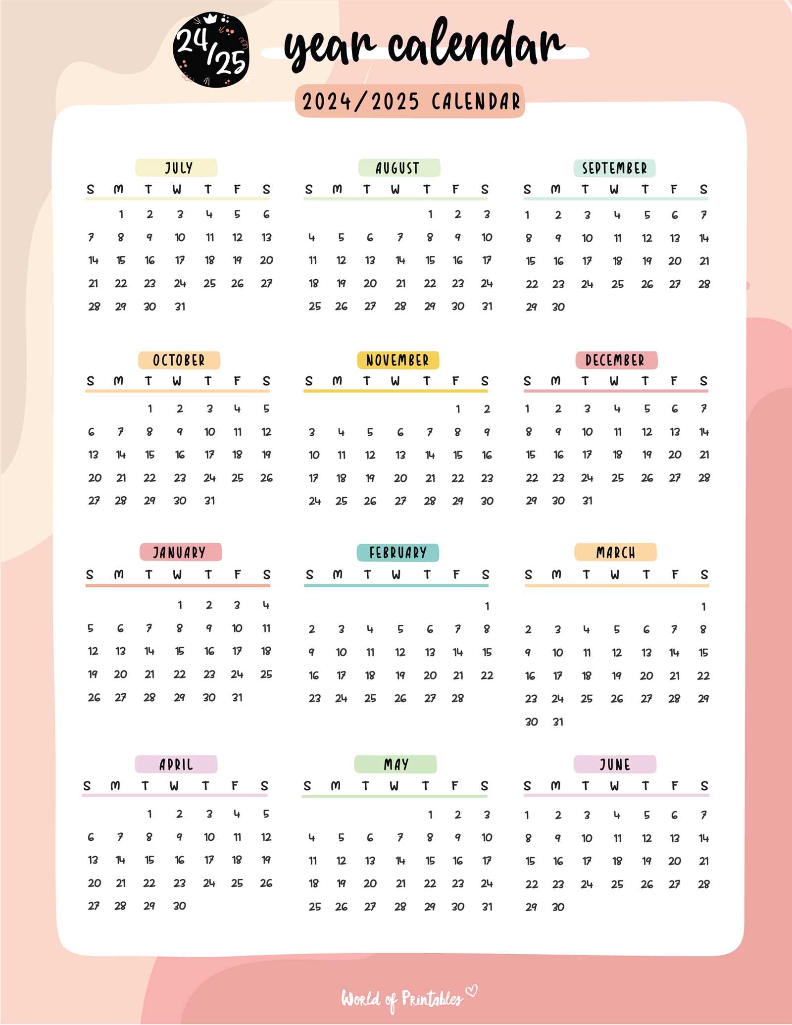 free academic calendar template 2025