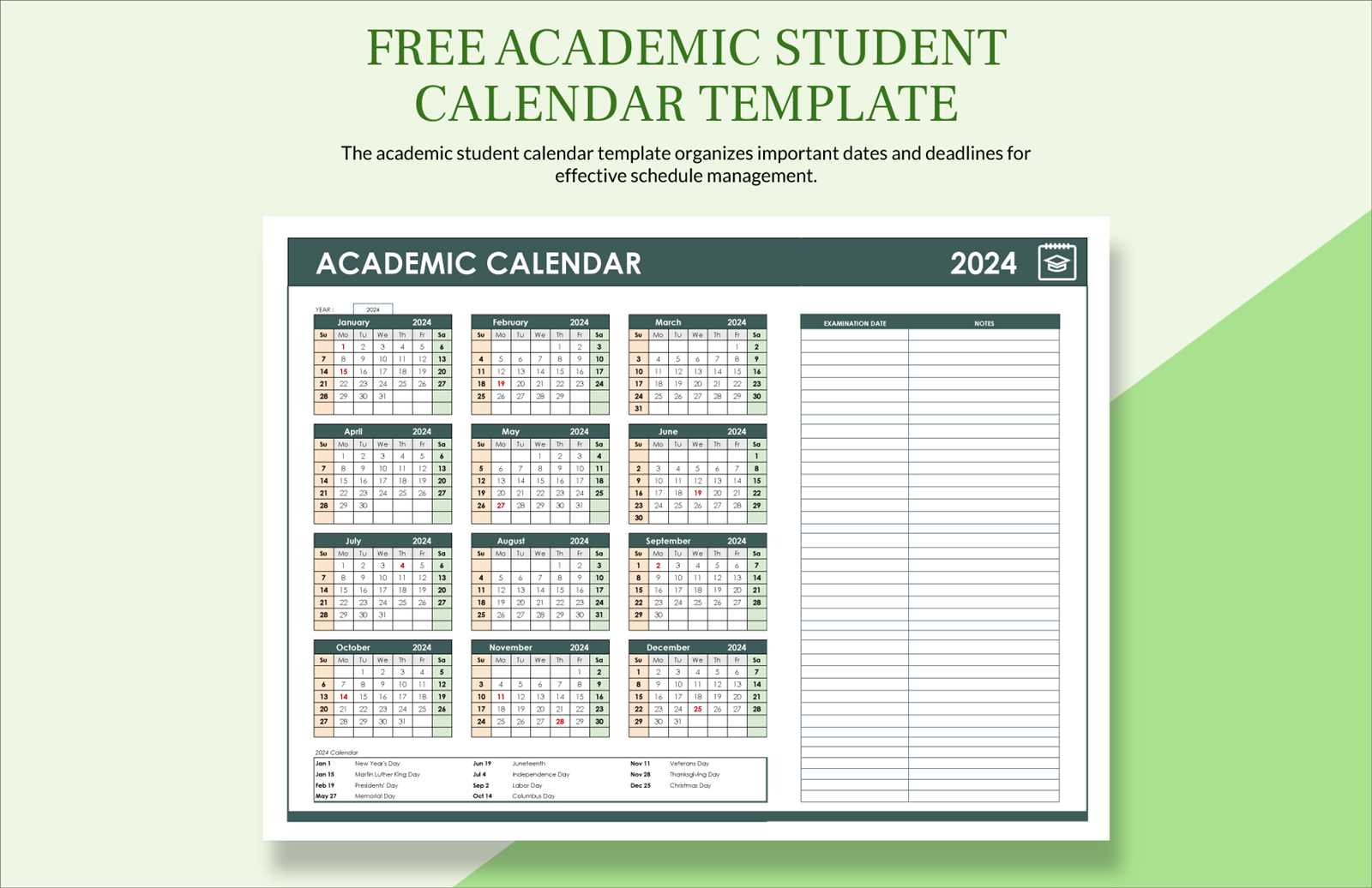 free academic year calendar template