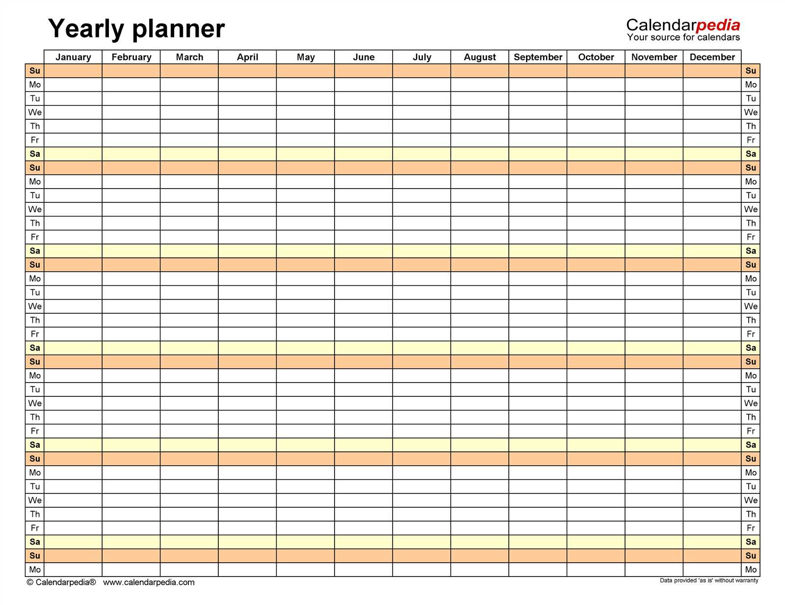 free annual calendar template