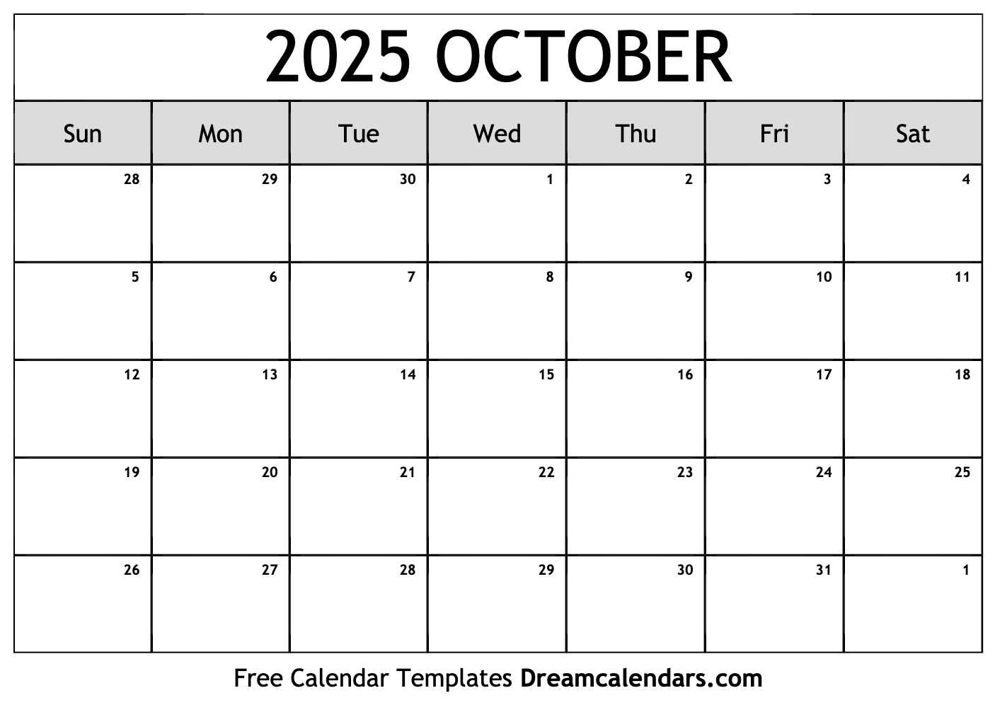 free calendar template 2025 october