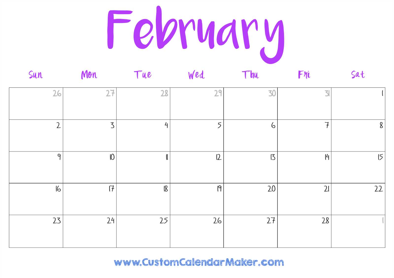 free calendar template 2026 monthly
