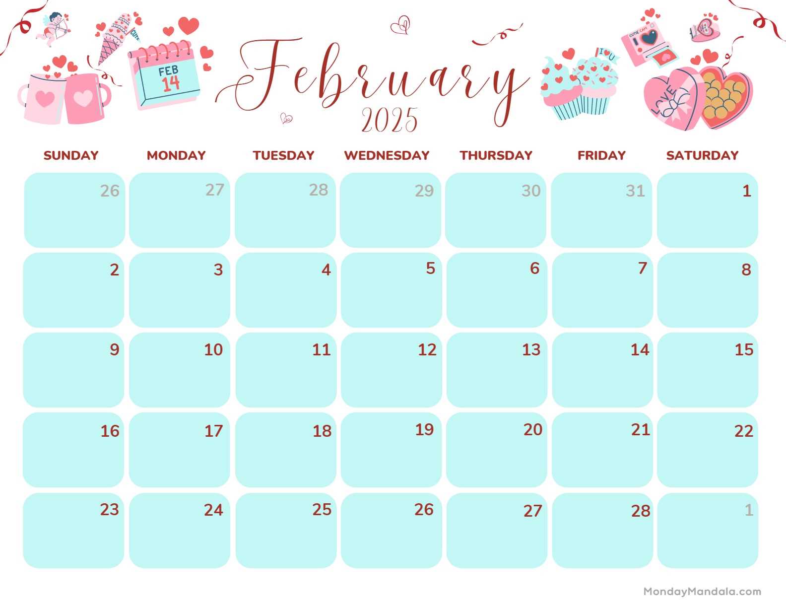 free calendar template february 2025