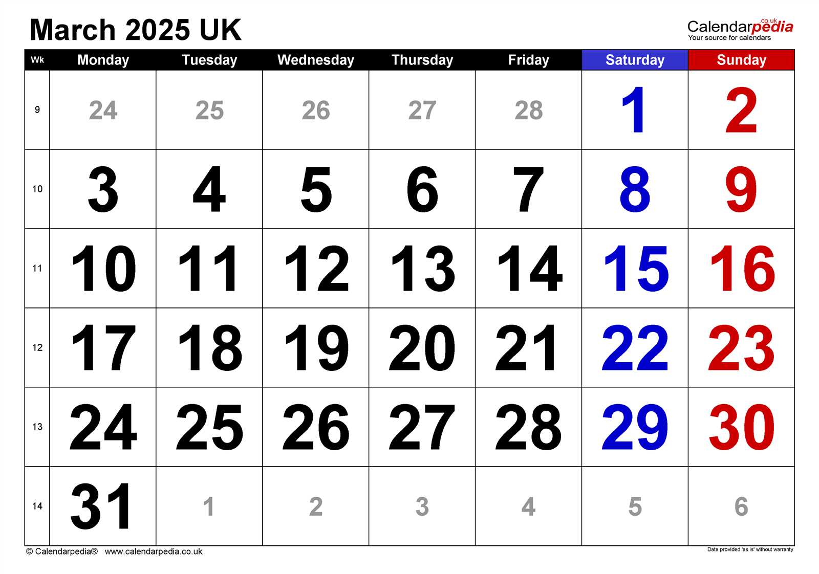 free calendar template march 2025