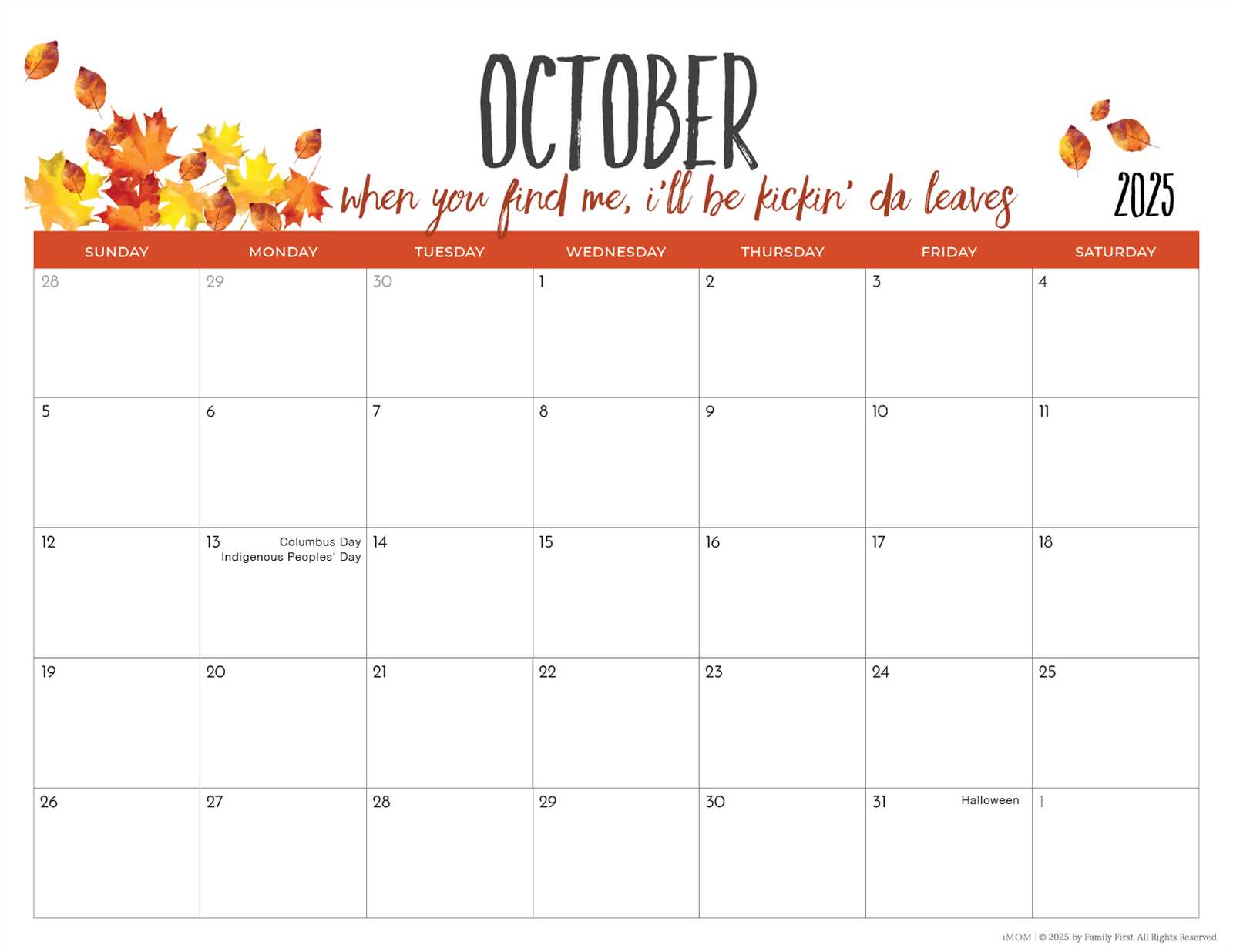 free calendar template october 2025