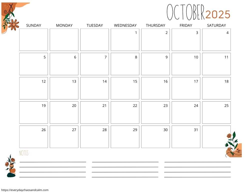 free calendar template october 2025