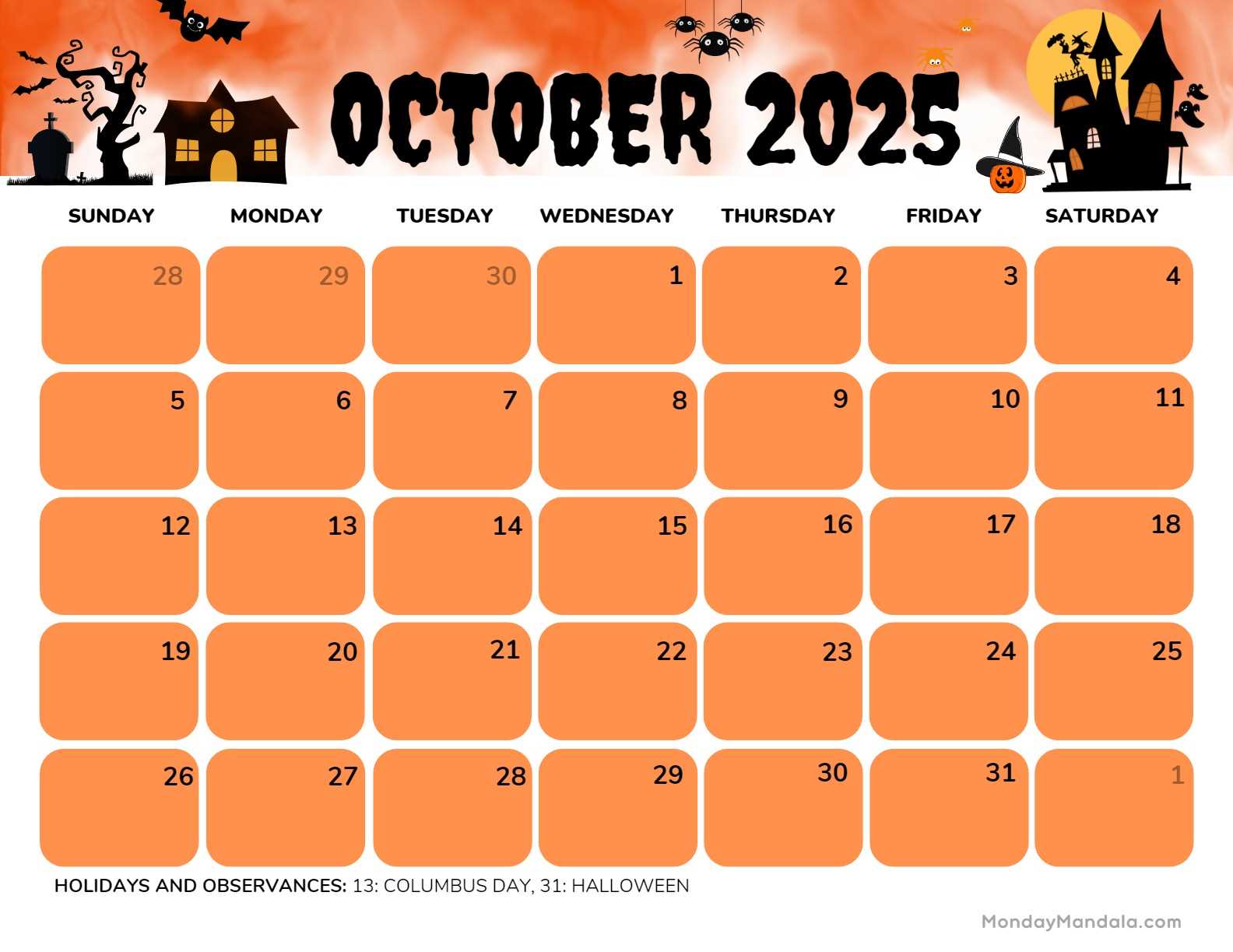 free calendar template october 2025