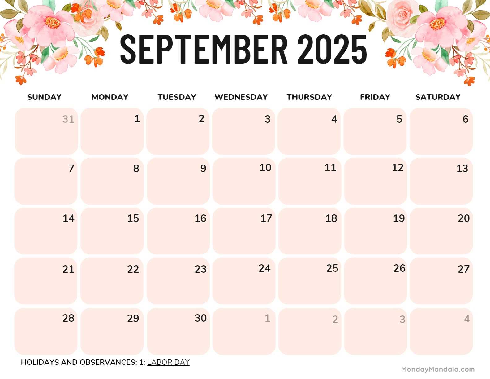 free calendar template september 2025