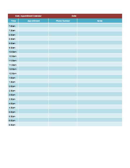 free daily appointment calendar template