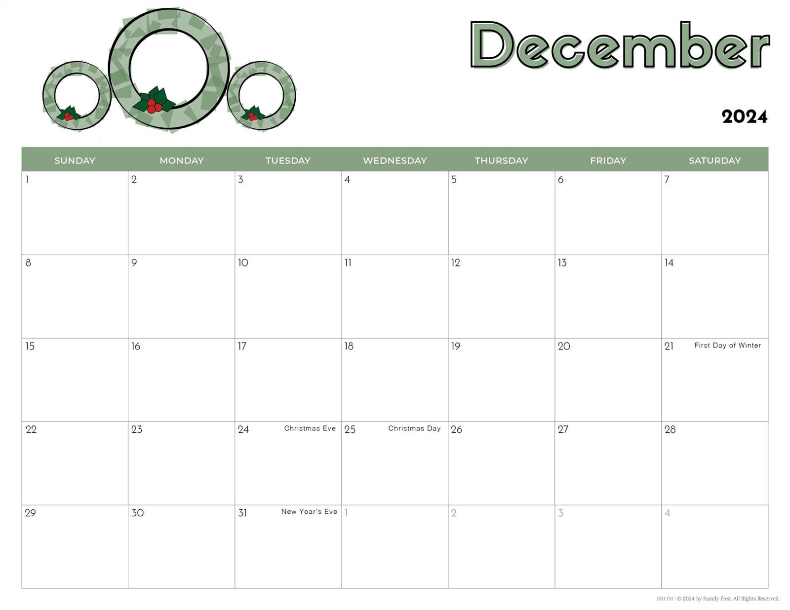 free daycare calendar template