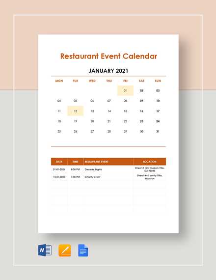 free event calendar template