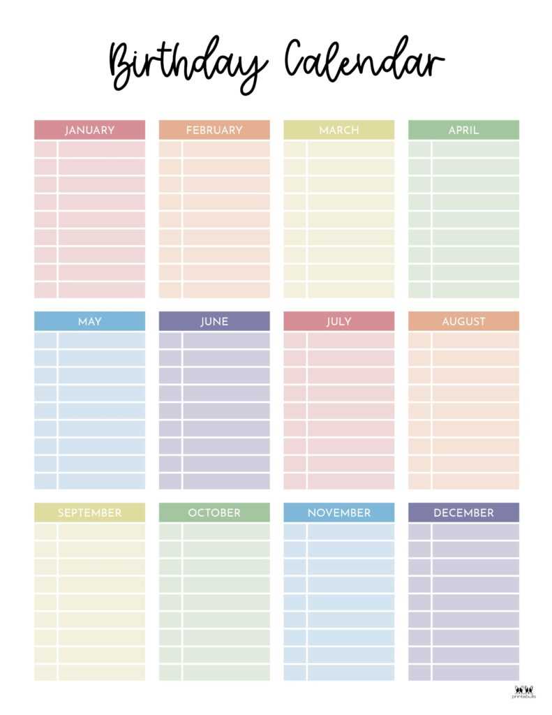 free family birthday calendar template