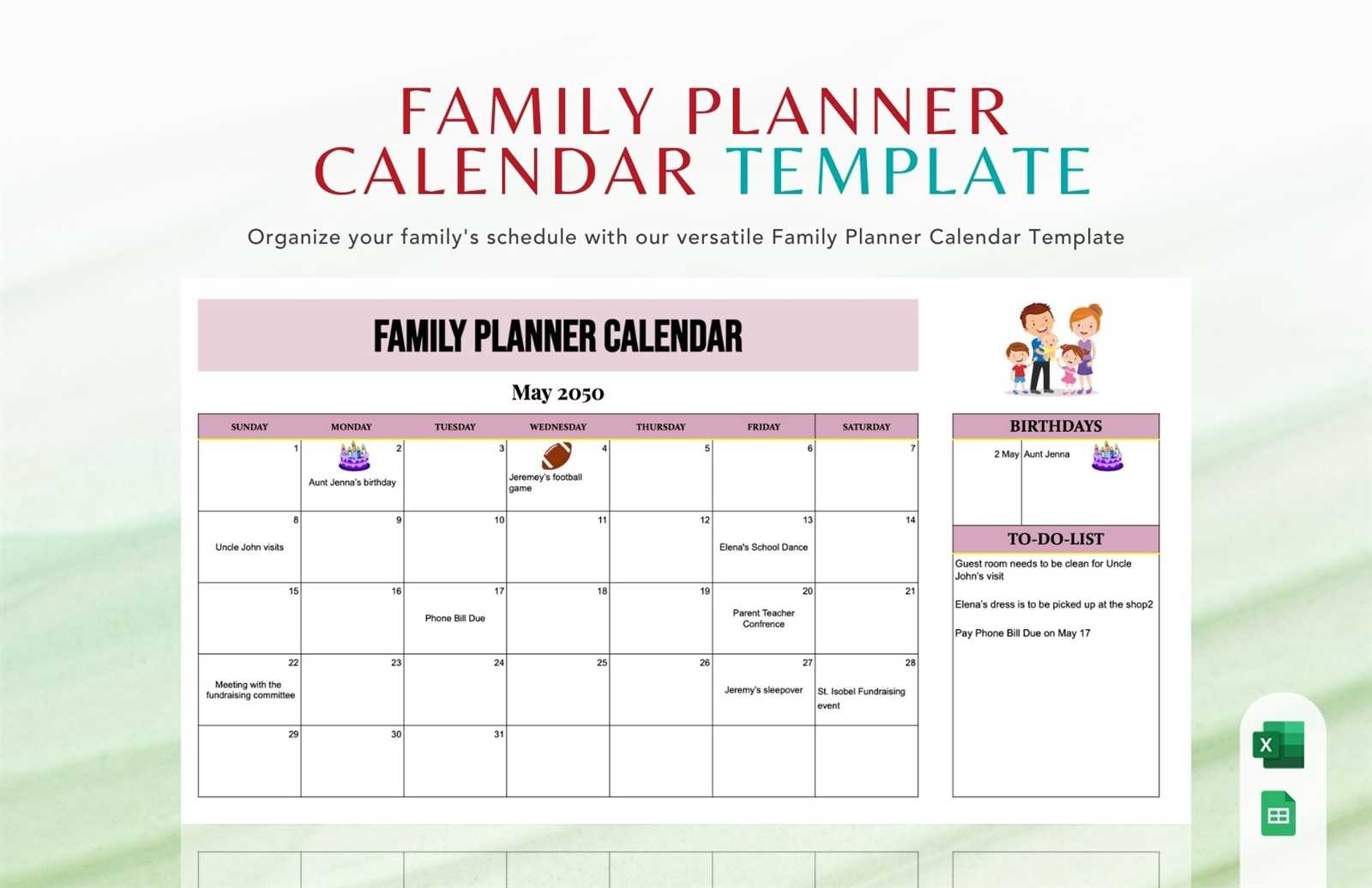 free family calendar template