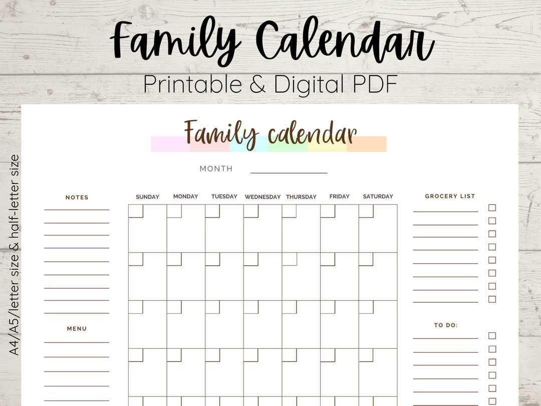 free family calendar template