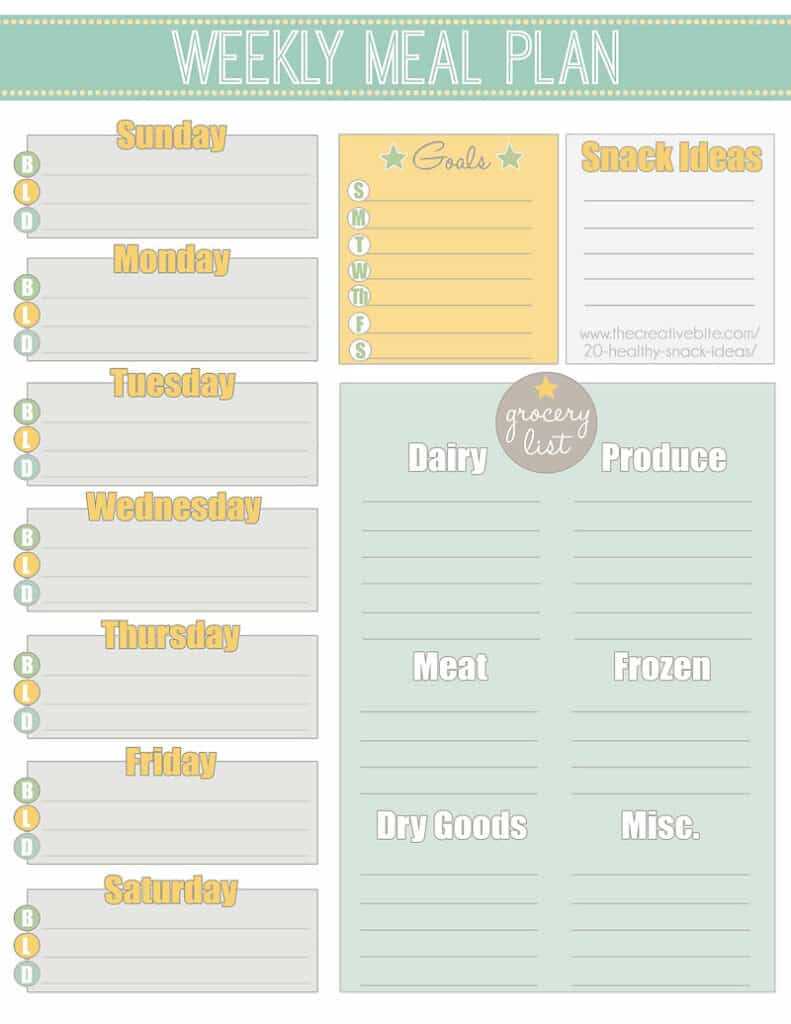 free food calendar template