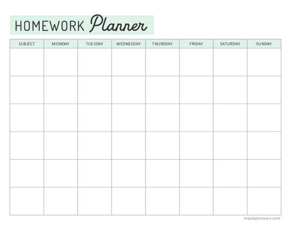 free homework calendar template