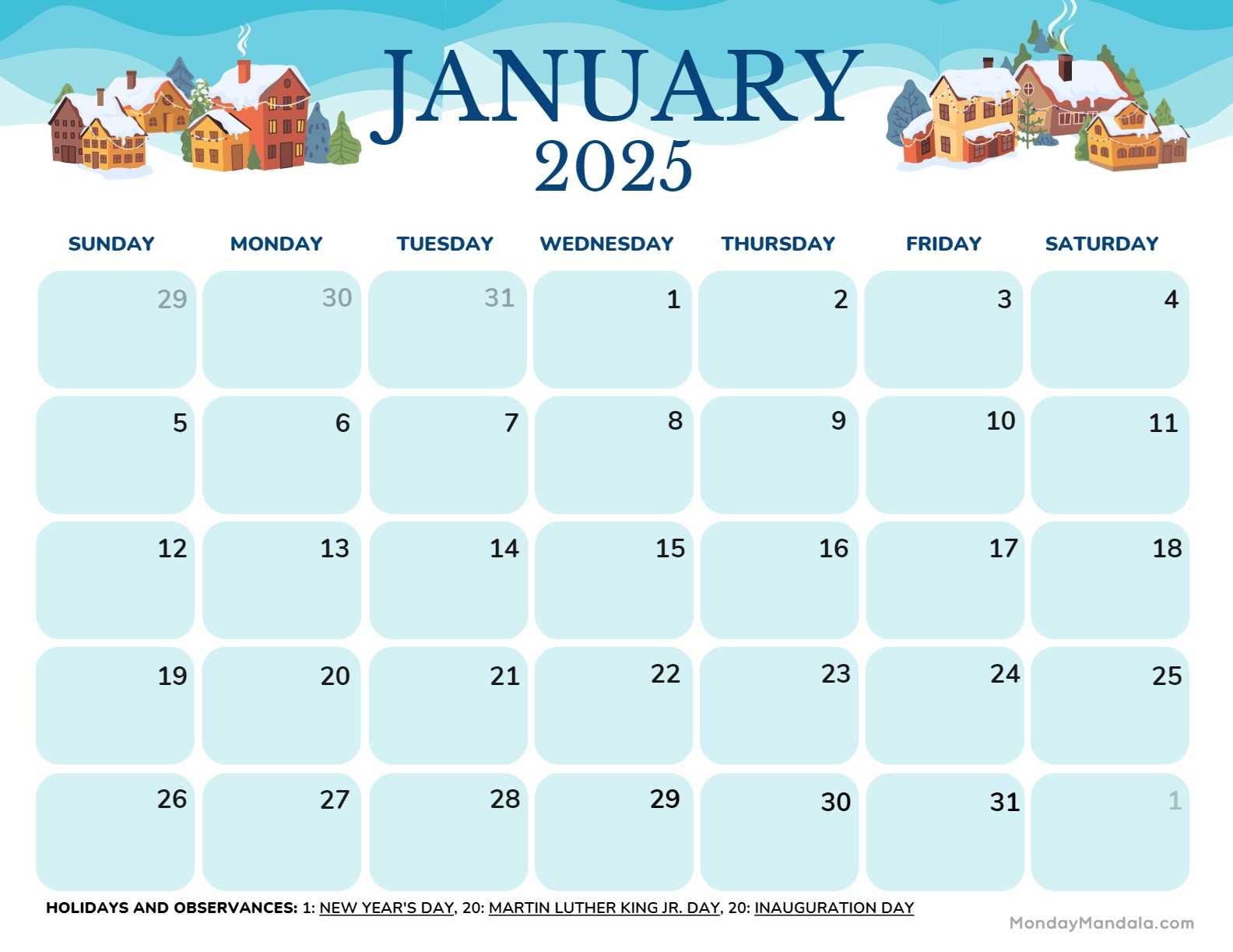 free january calendar template 2025